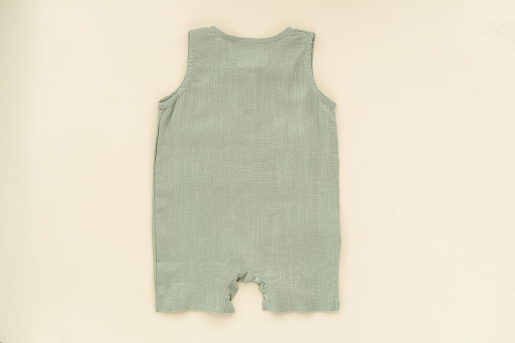 Green Crop Linen Romper