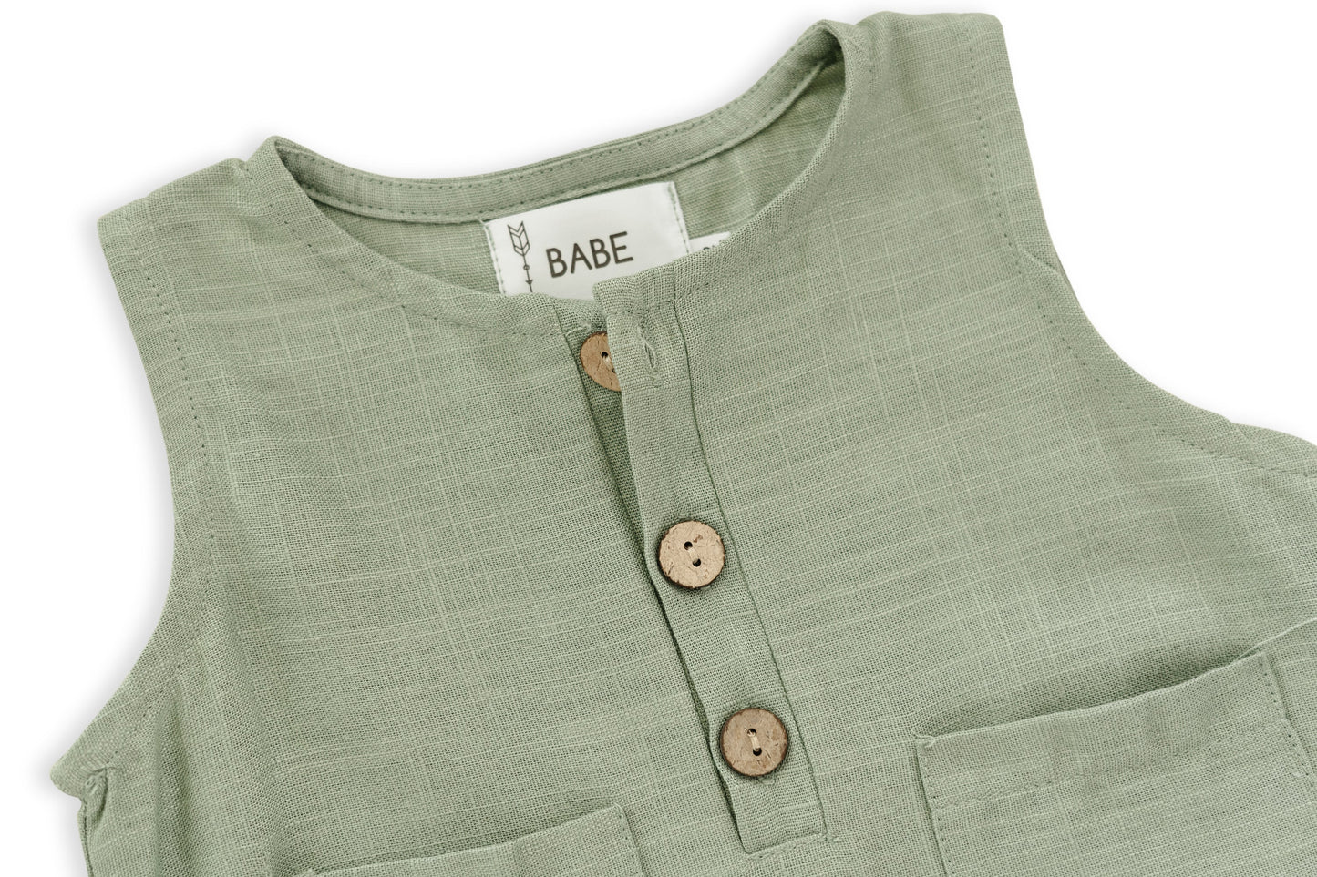 Green Crop Linen Romper
