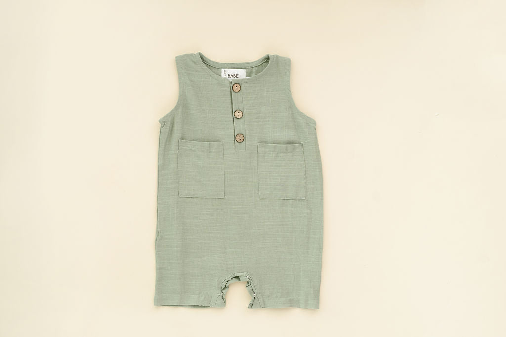 Green Crop Linen Romper