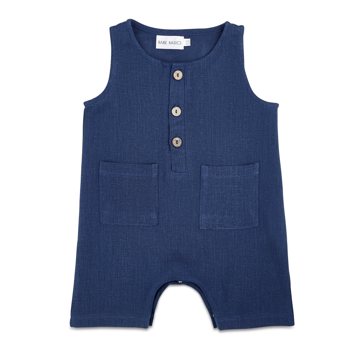 Navy Crop Linen Romper - Babe Basics