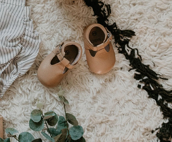 Soft Sole Leather Mary Jane Moccasins CARAMEL Babe Basics