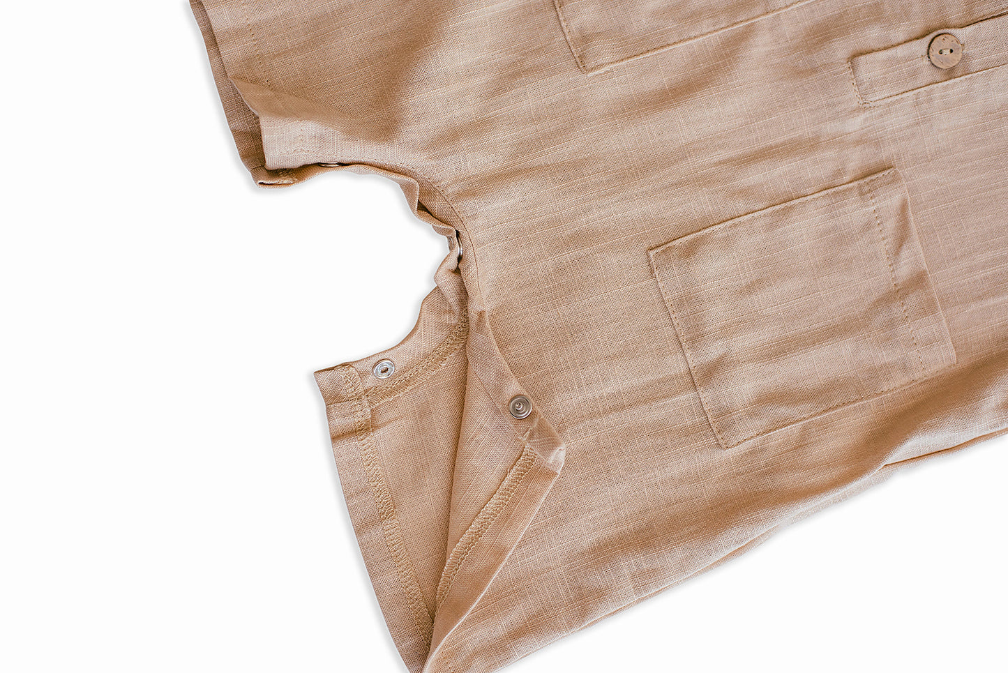 Oatmeal Cropped Linen Baby Romper