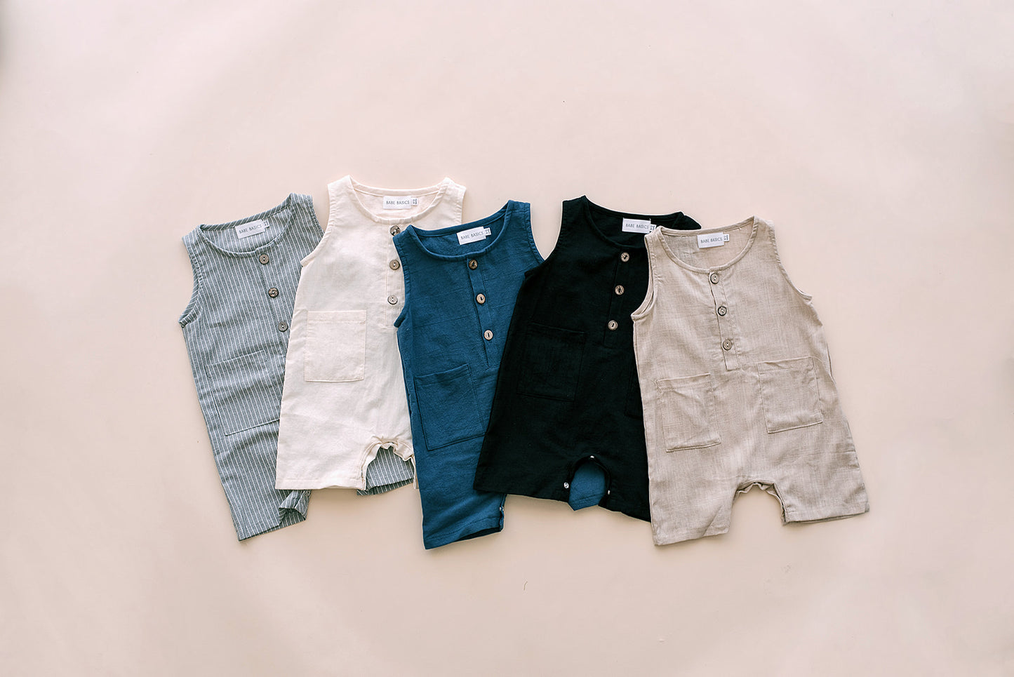 Oatmeal Cropped Linen Baby Romper
