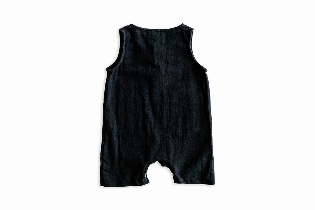 Black Cropped Linen Baby Romper - Babe Basics