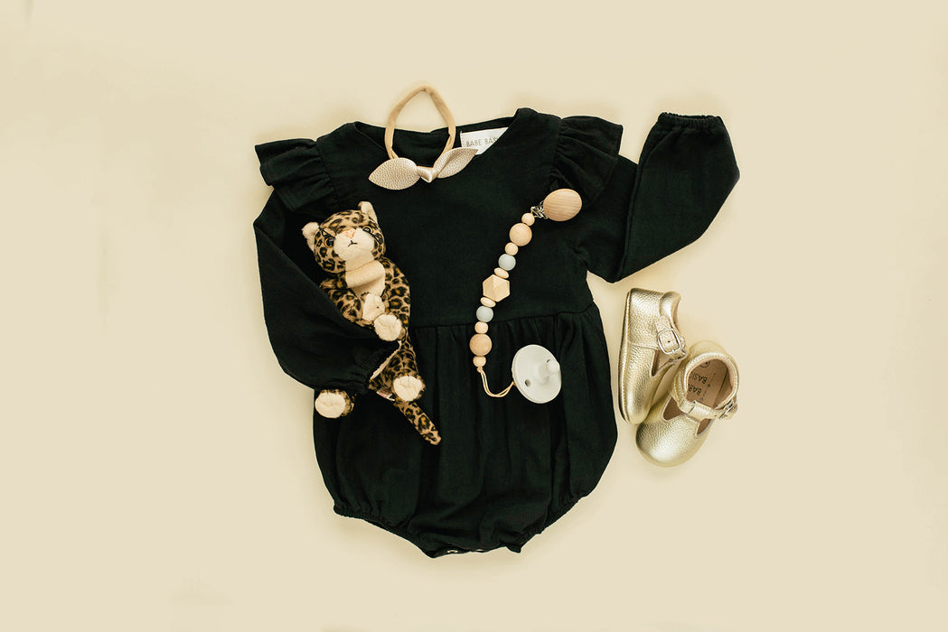 Black Linen Flutter Sleeve Romper - Babe Basics