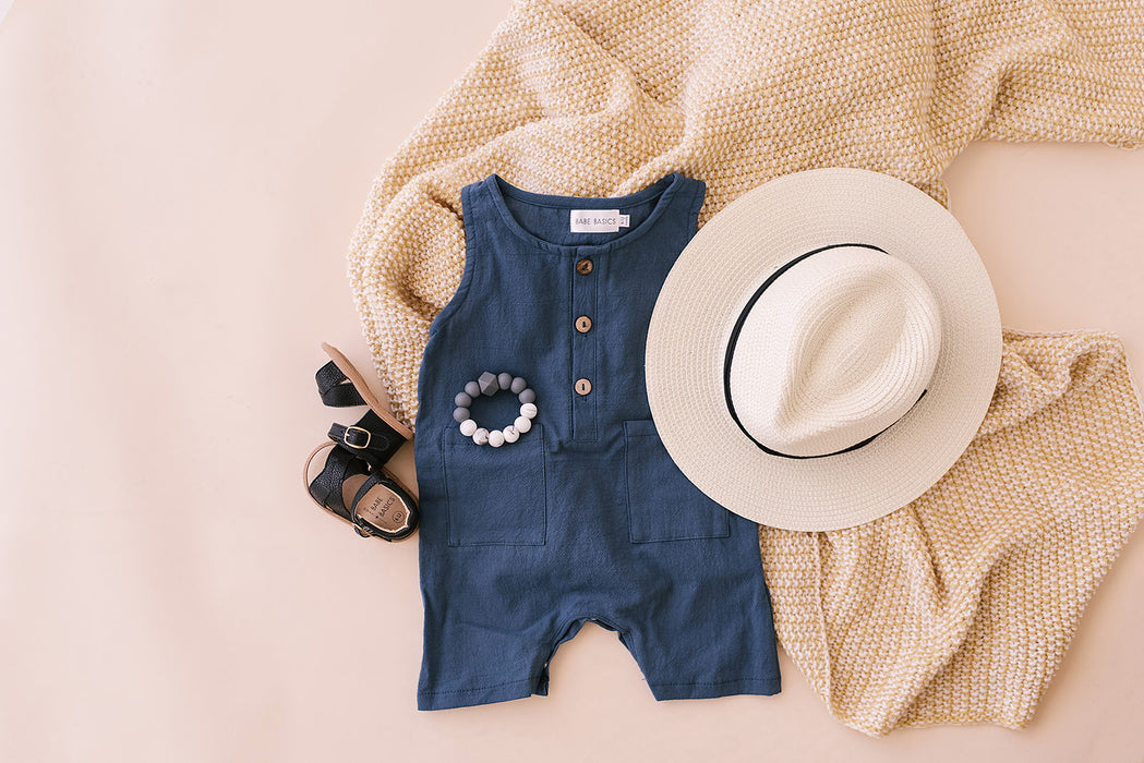 Navy Crop Linen Romper - Babe Basics