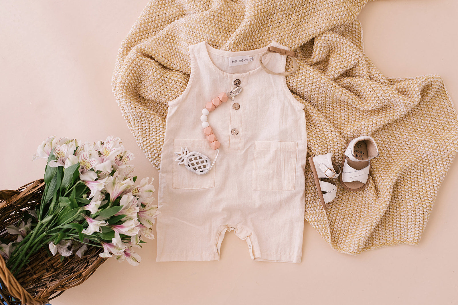 Cream Crop Linen Romper - Babe Basics