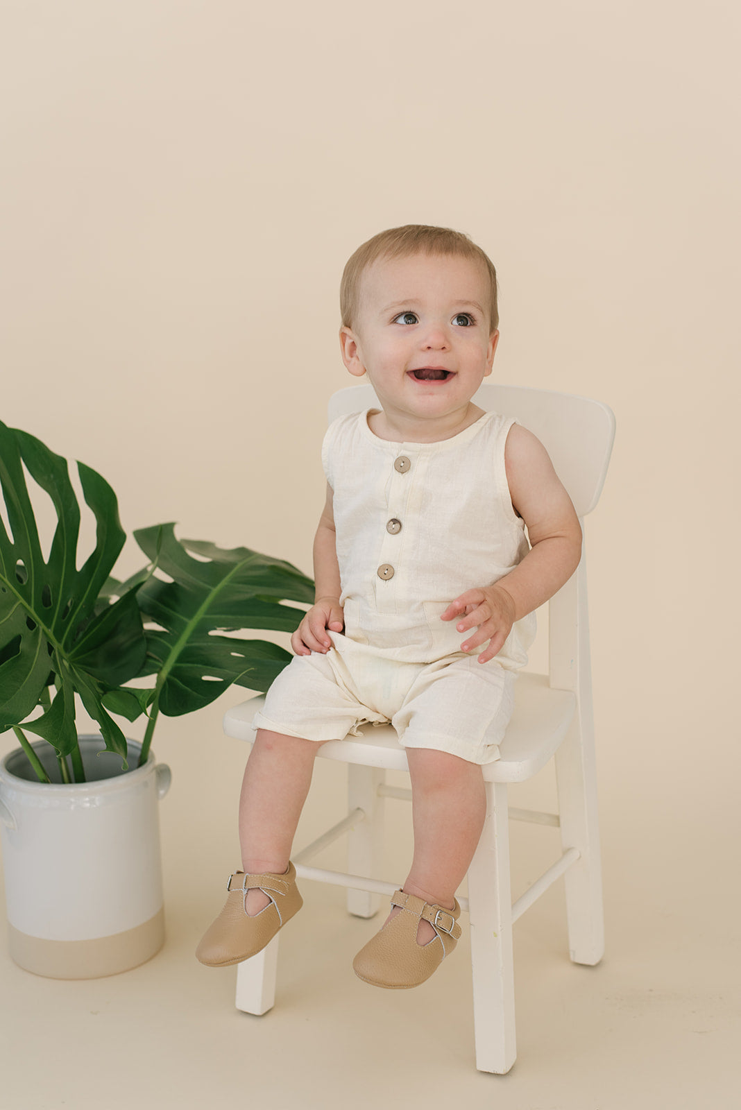 Cream Crop Linen Romper - Babe Basics