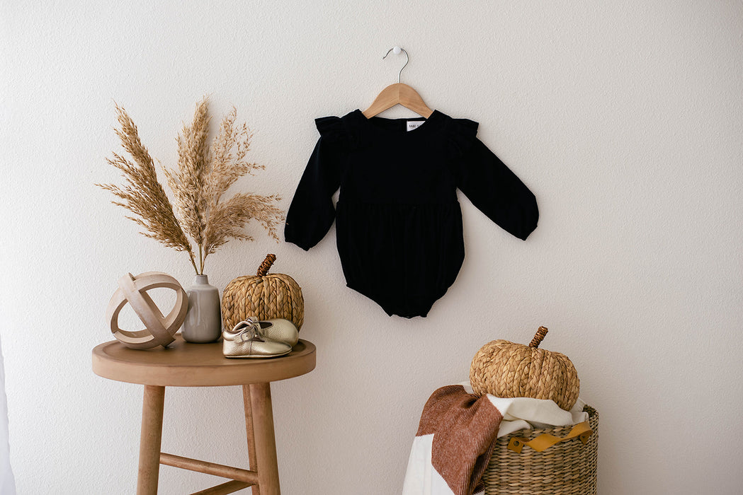 Black Linen Flutter Sleeve Romper - Babe Basics