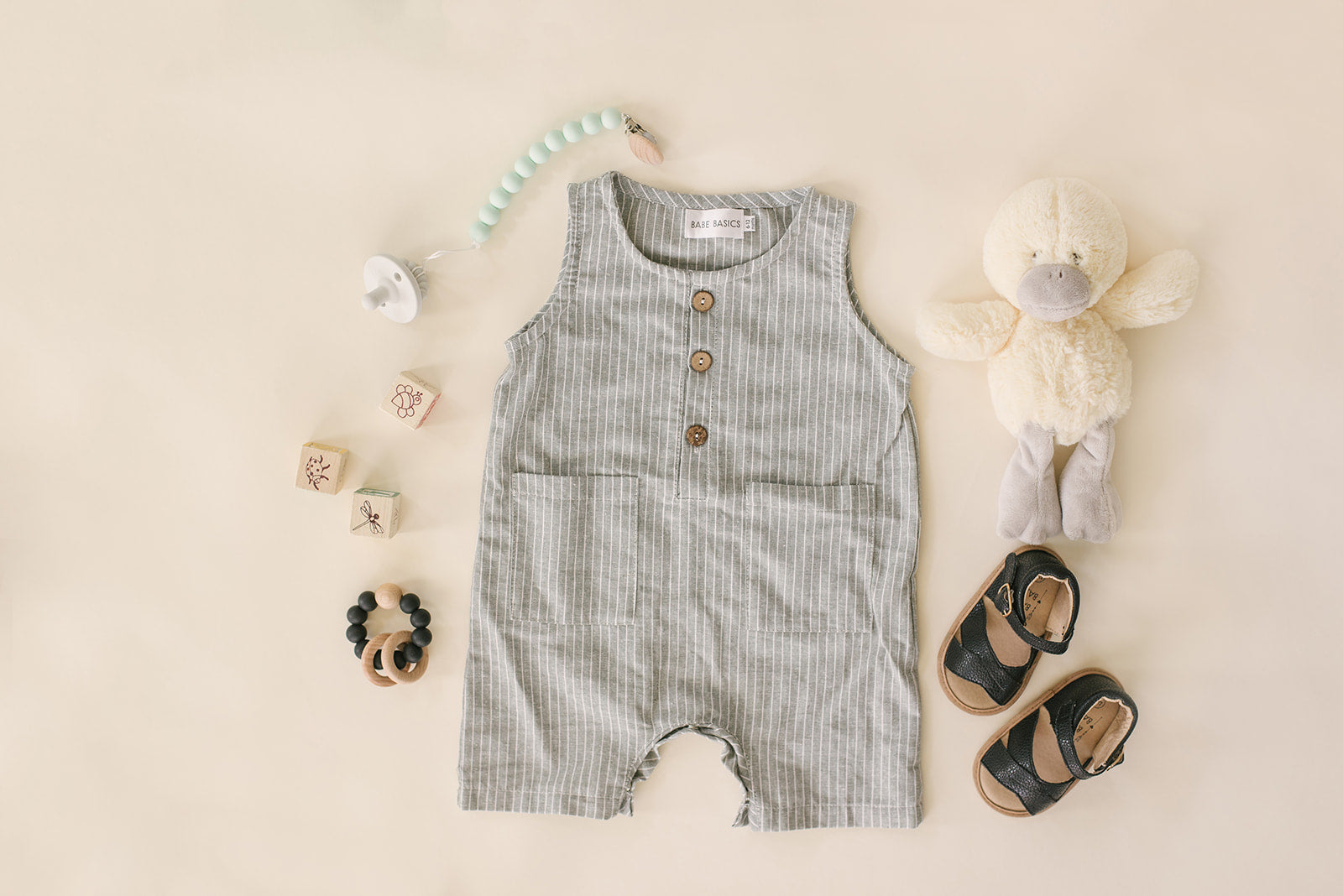Grey & White Striped Crop Linen Romper - Babe Basics