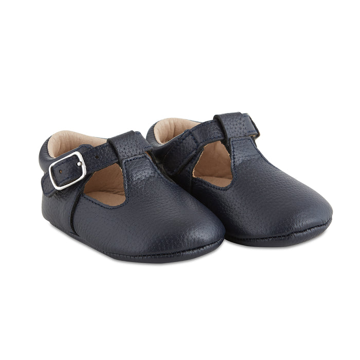 Soft-Sole Leather Mary Jane Moccasins - NAVY - Babe Basics