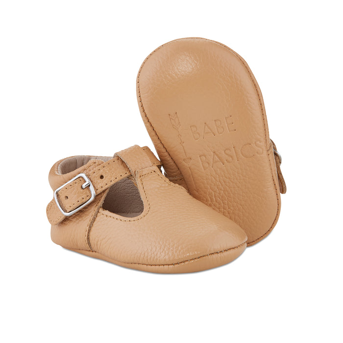 Soft-Sole Leather Mary Jane Moccasins - CARAMEL - Babe Basics