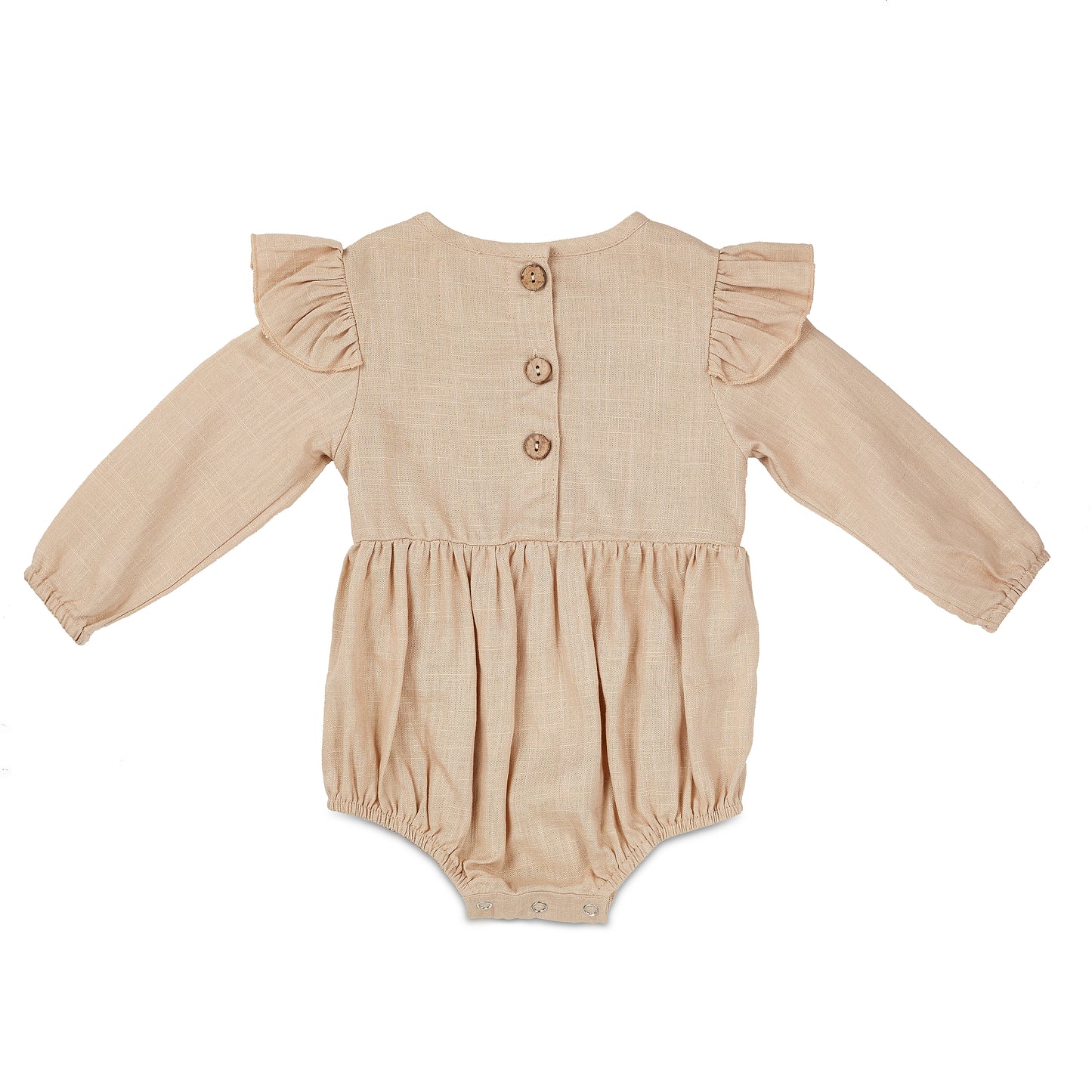 Oatmeal Linen Flutter Sleeve Romper - Babe Basics