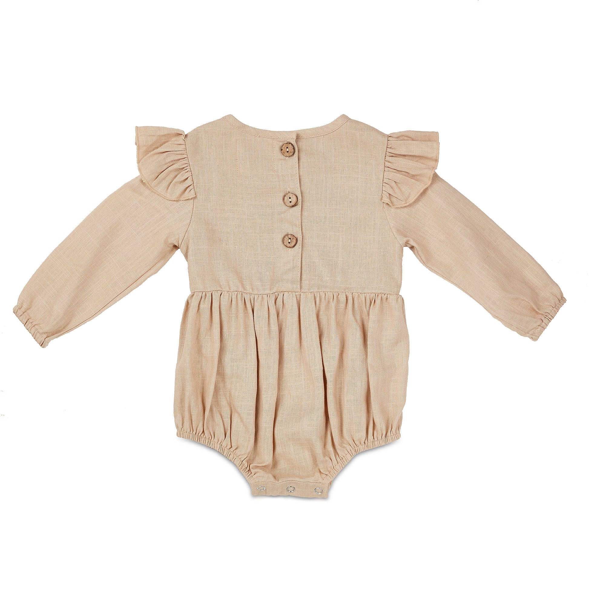 Oatmeal Linen Flutter Sleeve Romper - Babe Basics