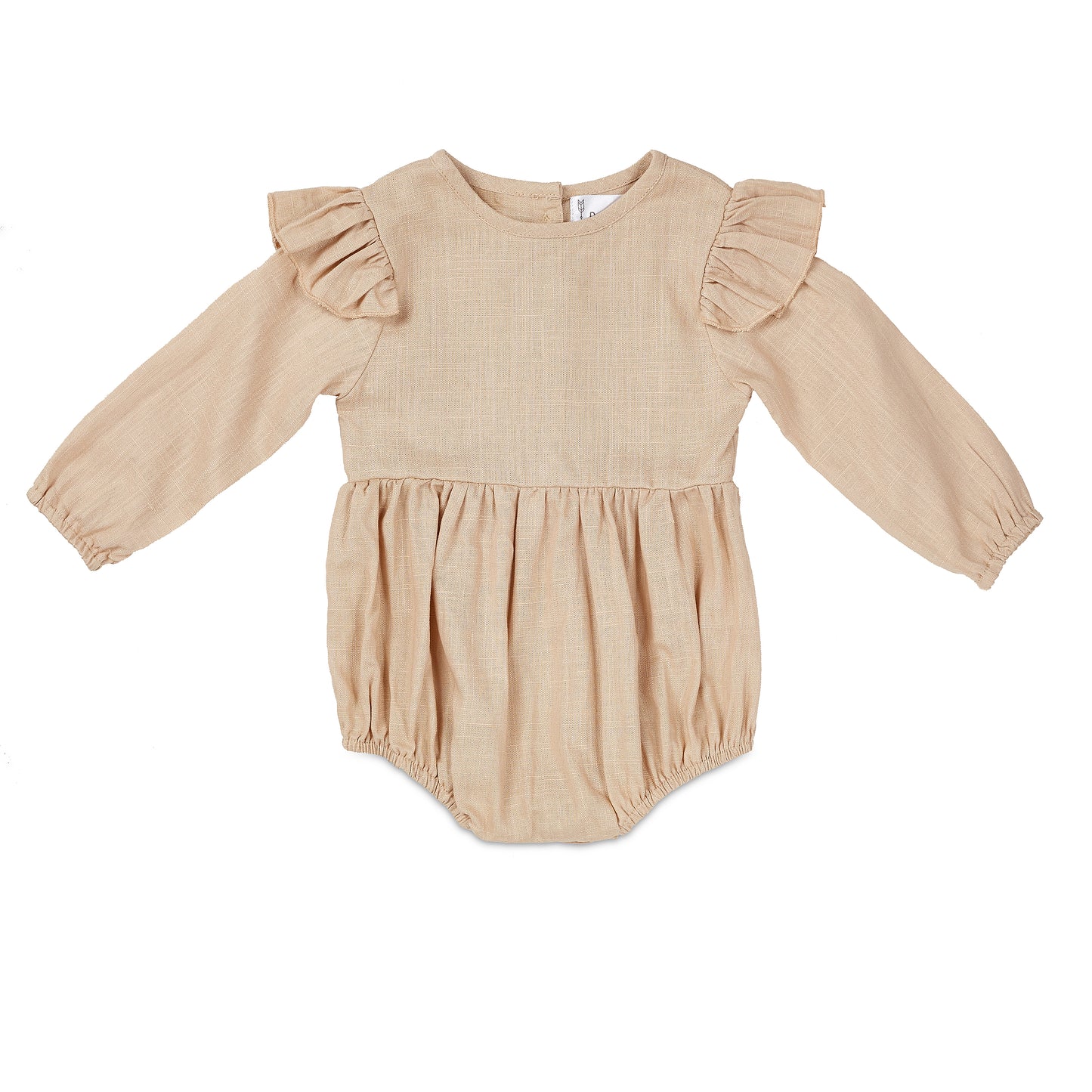 Oatmeal Linen Flutter Sleeve Romper - Babe Basics