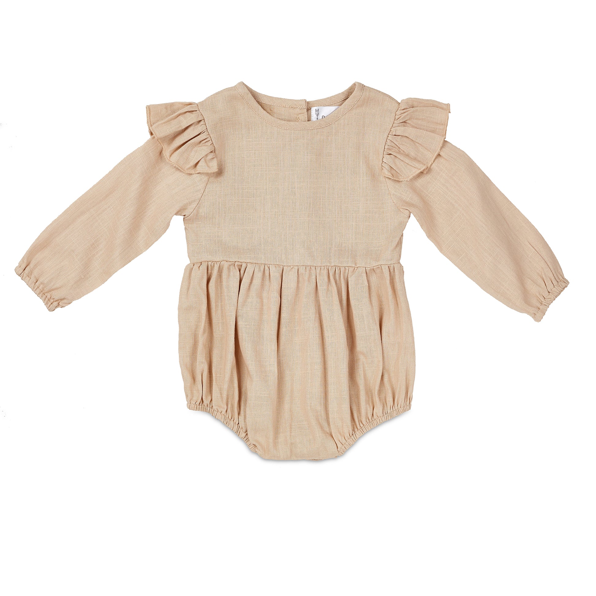 Oatmeal Linen Flutter Sleeve Romper - Babe Basics