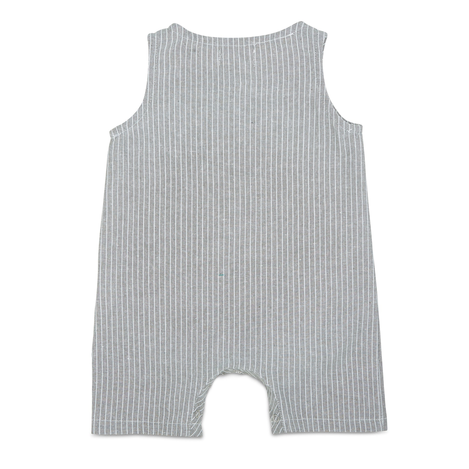 Grey & White Striped Crop Linen Romper - Babe Basics