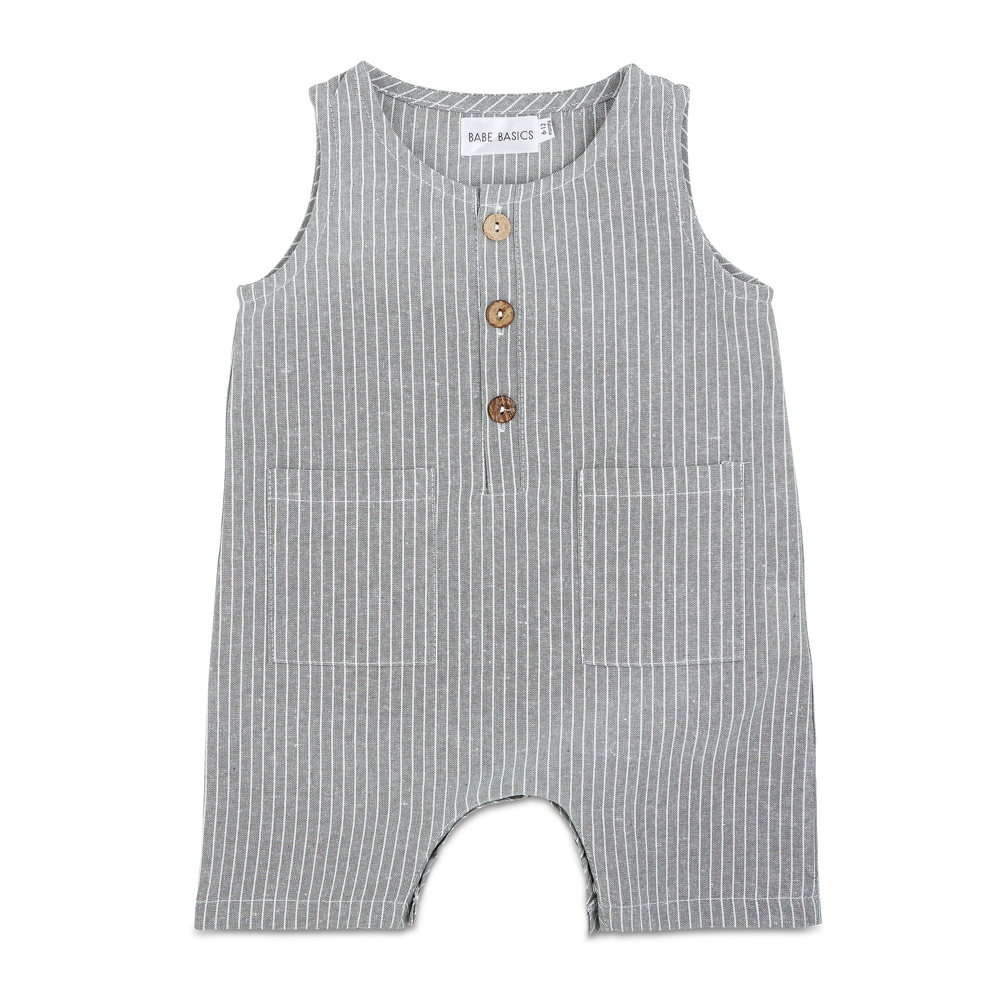Grey & White Striped Crop Linen Romper - Babe Basics