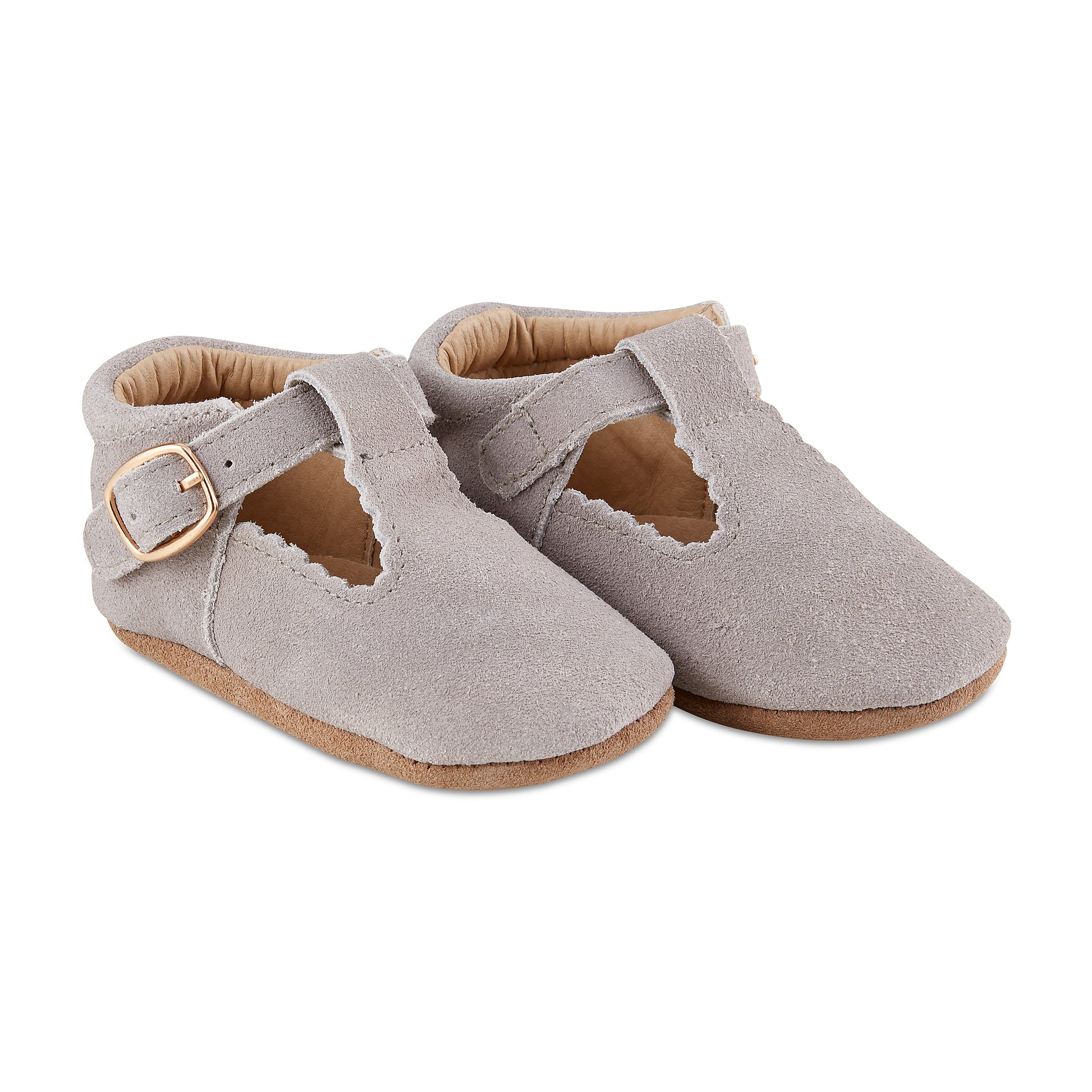 Soft-Sole Leather Mary Jane Moccasins - GREY SUEDE - Babe Basics