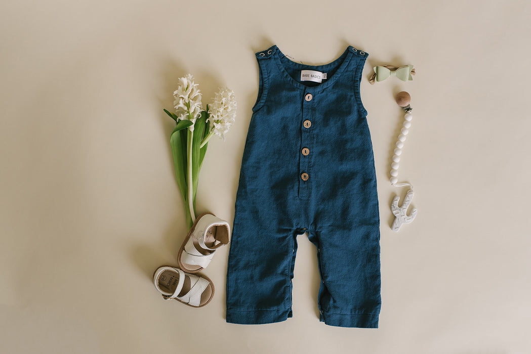 Cobalt Linen Basic Romper - Babe Basics